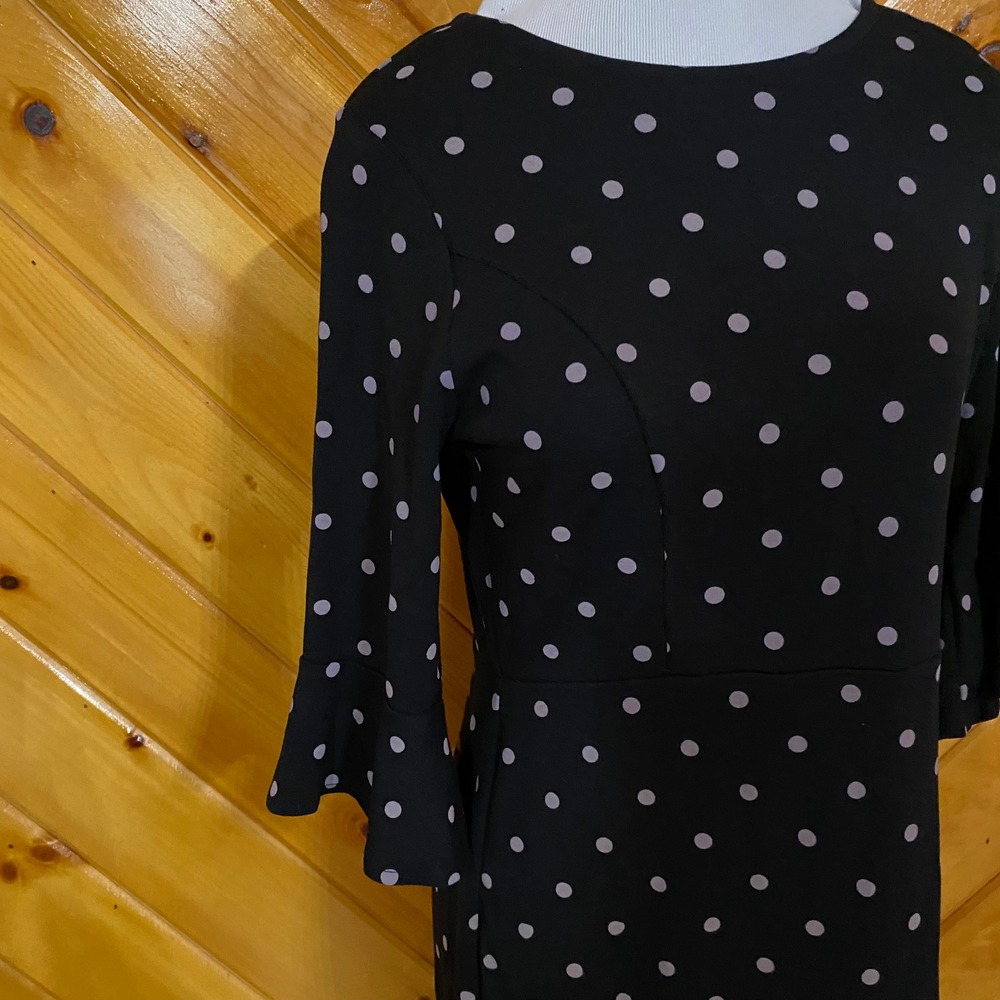 Old Navy Black Polka Dot 3/4 Bell Sleeve Sheath Dress Size M Modest Easter